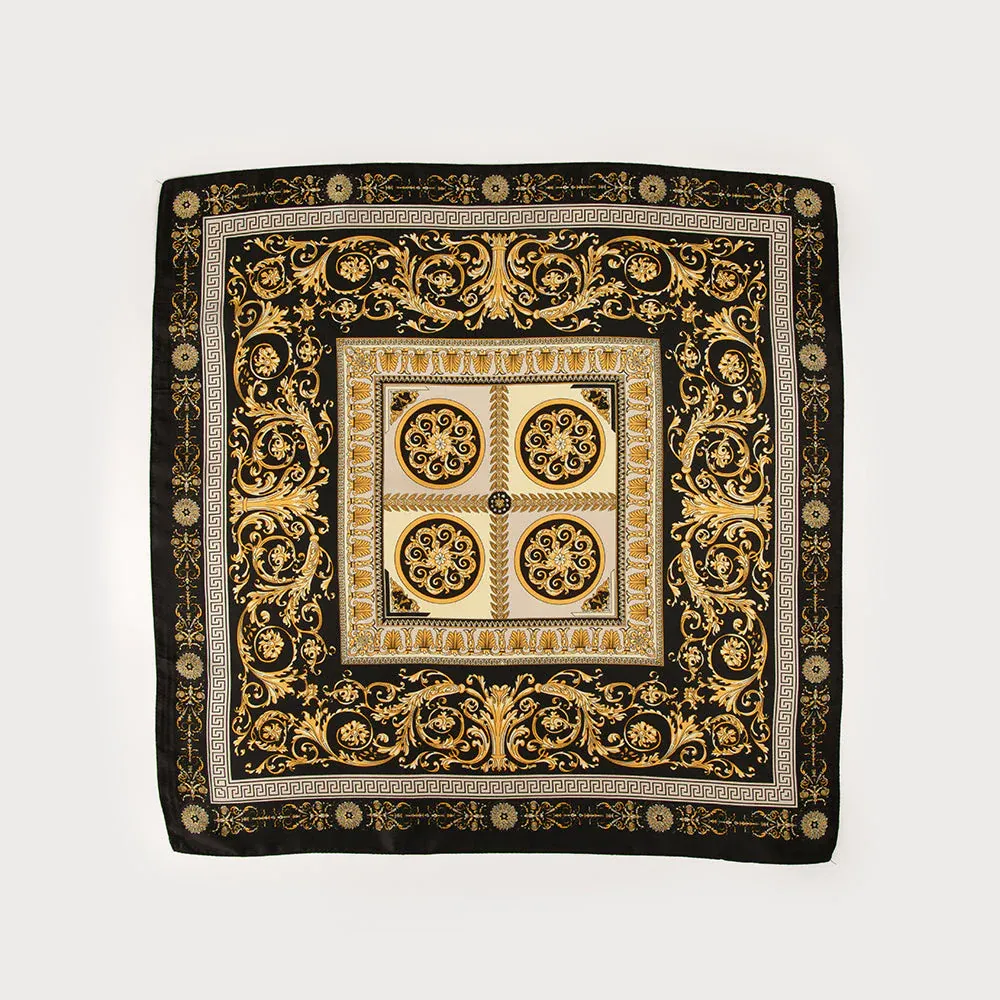 Caracoal Black Satin Squared Scarf with Paisley Print