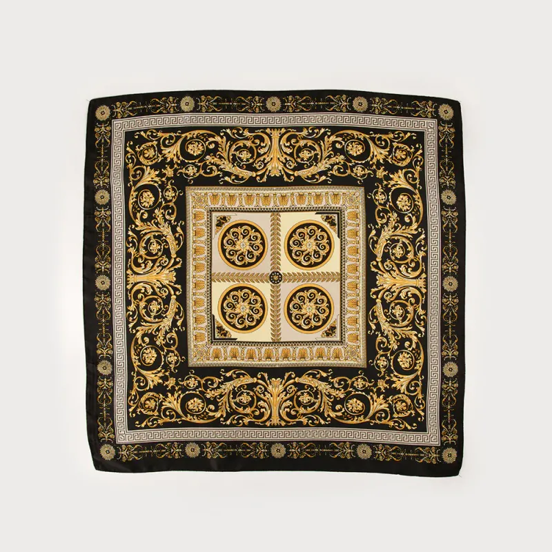 Caracoal Black Satin Squared Scarf with Paisley Print Caracoal Black Satin Squared Scarf with Paisley Print