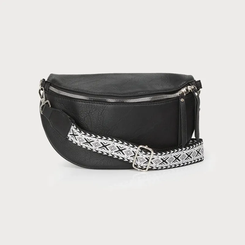 Caracoal Black Leather Semi Circle Belt Bag