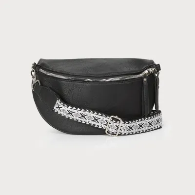Caracoal Black Leather Semi Circle Belt Bag