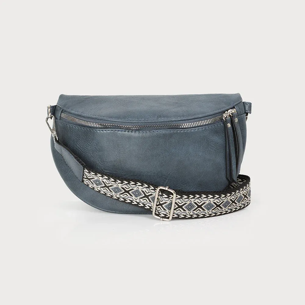 Caracoal Dark Blue Leather Semi Circle Belt Bag Caracoal Dark Blue Leather Semi Circle Belt Bag