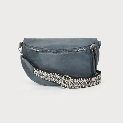 Caracoal Dark Blue Leather Semi Circle Belt Bag