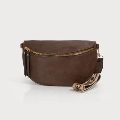 Caracoal Chocolate Leather Semi Circle Belt Bag
