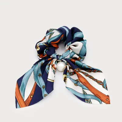 Caracoal Navy Satin Bow Tie Printed with Decorative Pearl Caracoal Navy Satin Bow Tie Printed with Decorative Pearl