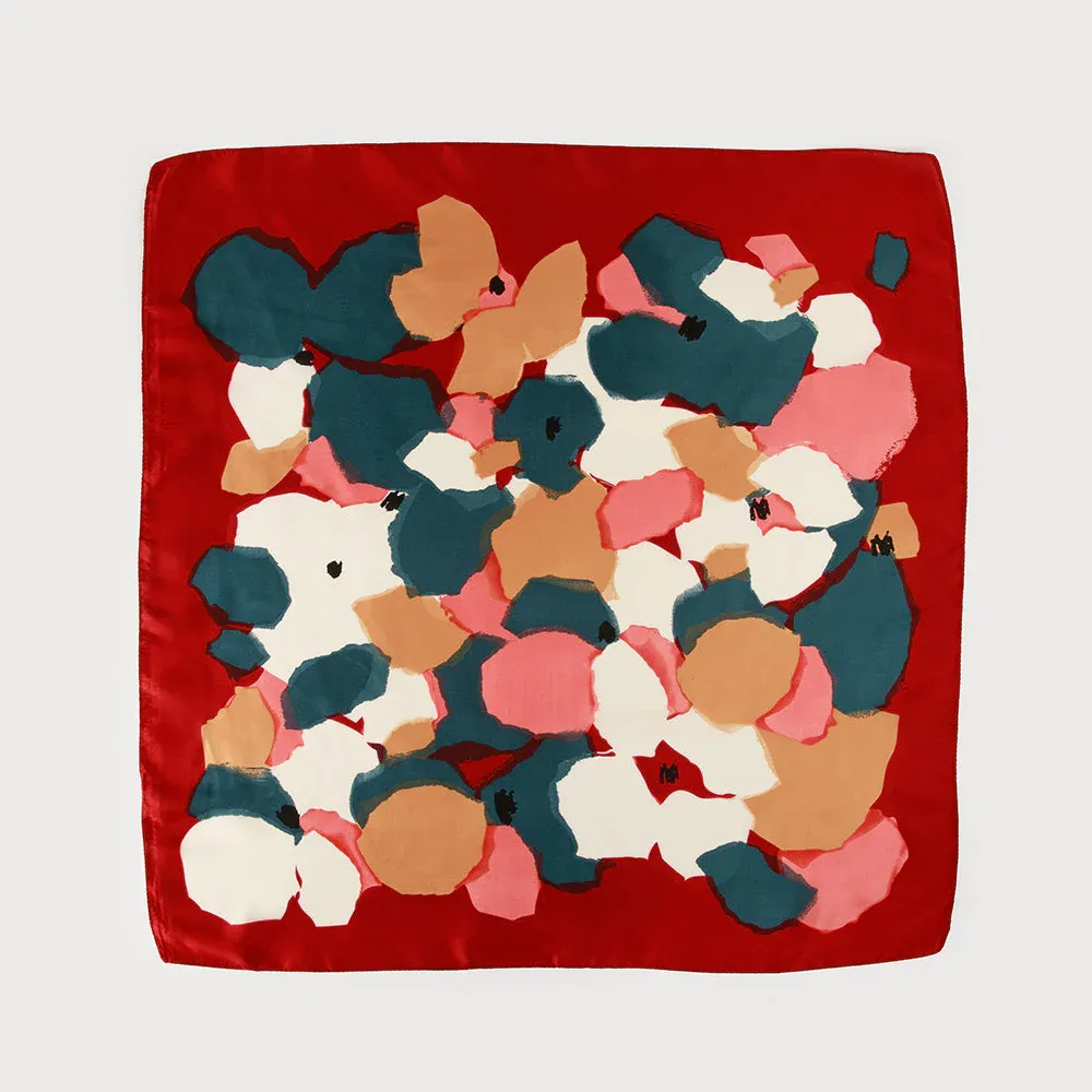 Caracoal Red Satin Squared Scarf with Flower Print Caracoal Red Satin Squared Scarf with Flower Print