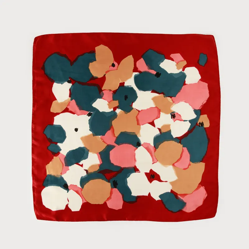 Caracoal Red Satin Squared Scarf with Flower Print Caracoal Red Satin Squared Scarf with Flower Print