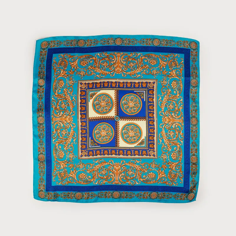 Caracoal Turquoise Satin Squared Scarf with Paisley Print