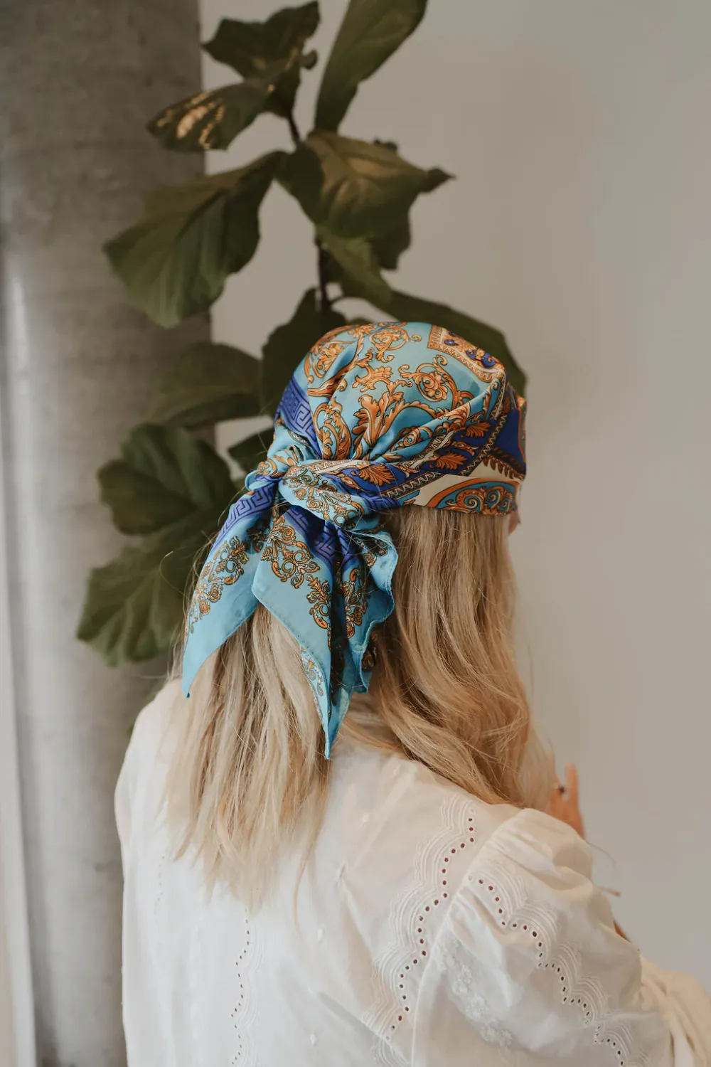 Caracoal Turquoise Satin Squared Scarf with Paisley Print Caracoal Turquoise Satin Squared Scarf with Paisley Print
