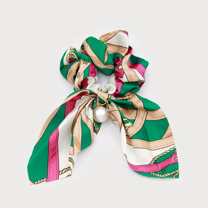 Caracoal Green Satin Bow Tie Printed with Decorative Pearl