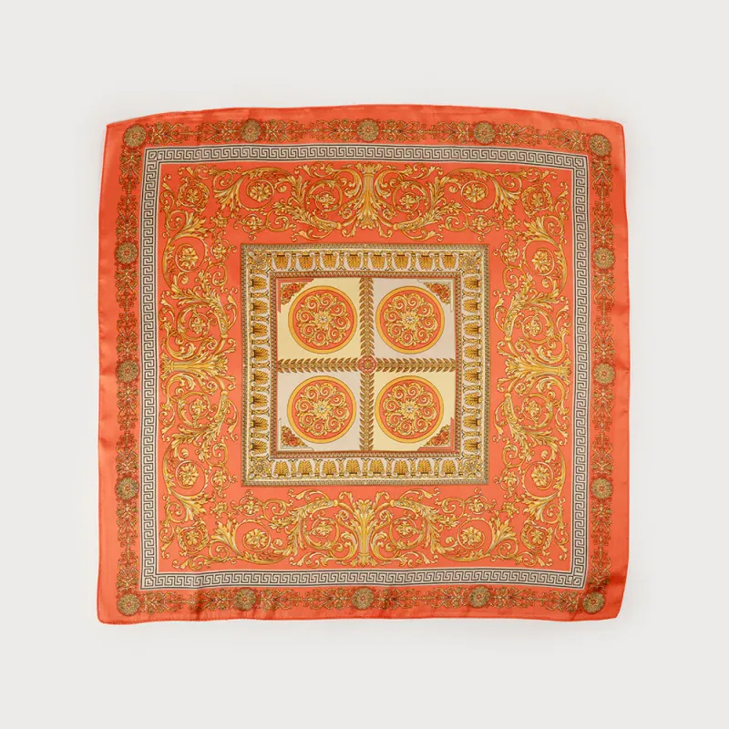Caracoal Orange Satin Squared Scarf with Paisley Print