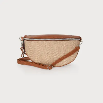 Caracoal Brown Rafia Belt Bag