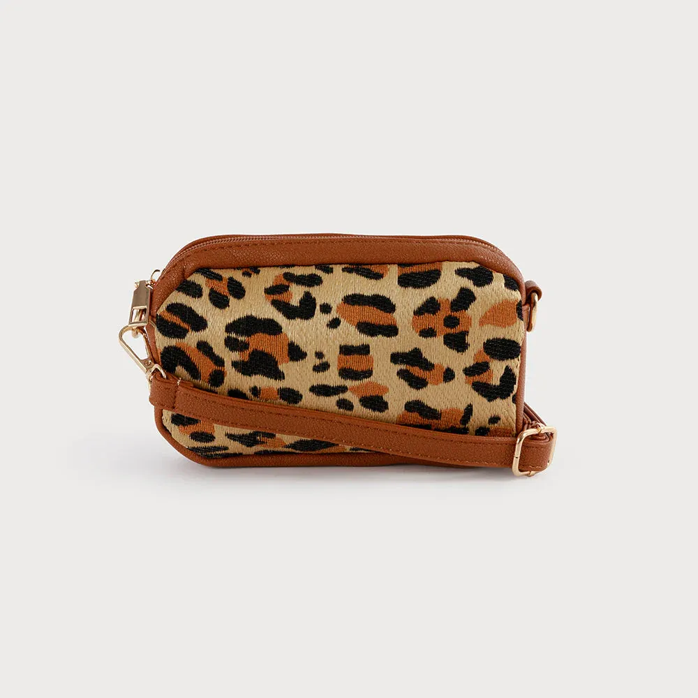 Caracoal Leopard Rafia Small Crossbody