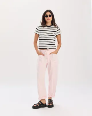 Daze Villa Drawstring Barrel Leg Petal with Sport Stripe