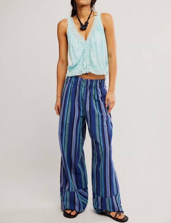 Free People Days End Solar Linen Stripe Navy Combo