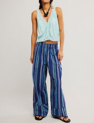 Free People Days End Solar Linen Stripe Navy Combo