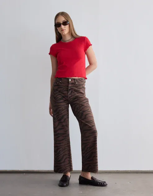 Daze Pleaser High Rise Wide Leg Ankle Desert Zebra Daze Pleaser High Rise Wide Leg Ankle Desert Zebra