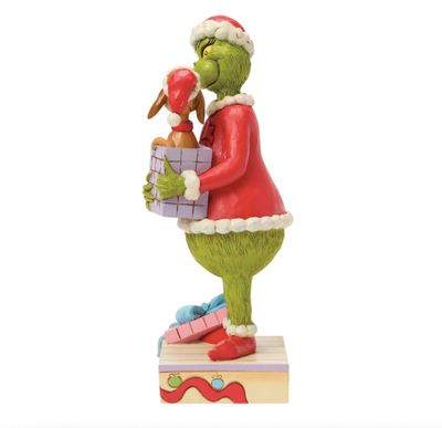 Jim Shore Grinch Holding Gift with Max Popping Out