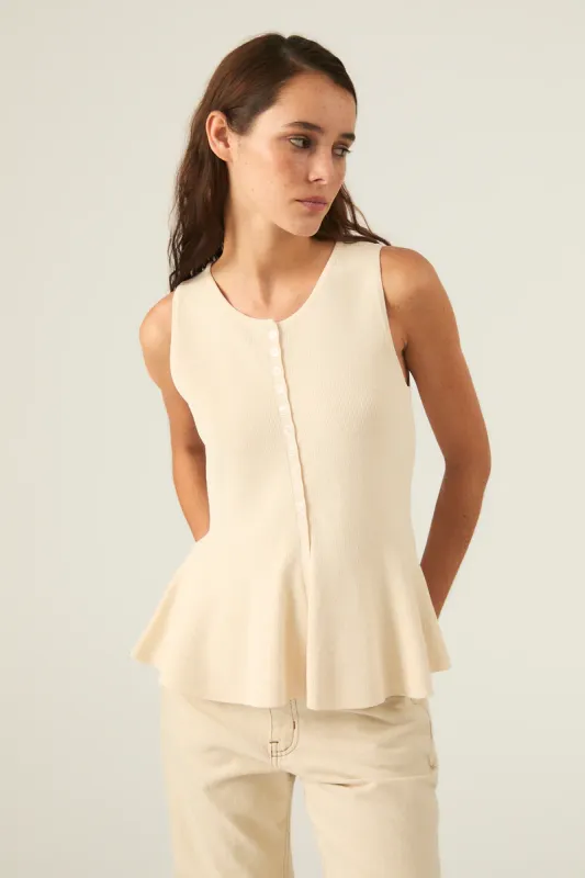 Deluc Puglia Knit Vest Ecru Tonal Buttons