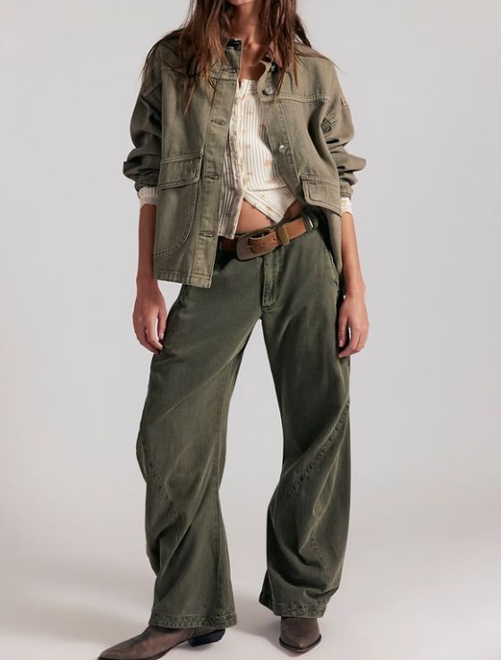 Free People Spotlight Washed Trouser Dusty Olive