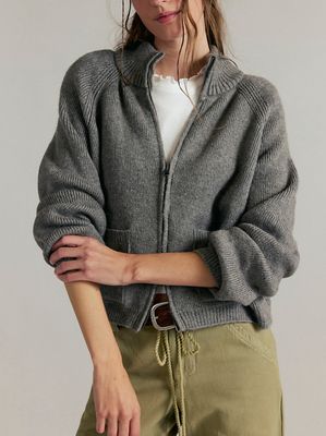 Free People WTF On It Half Zip Cool Grey