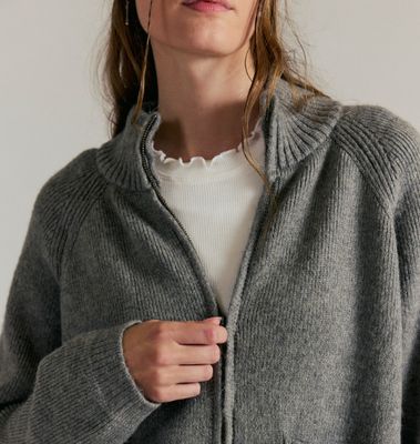 Free People WTF On It Half Zip Cool Grey