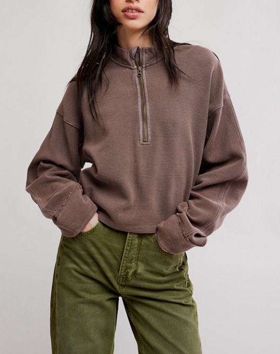 Free People Celeste Quarterzip Mochachinno