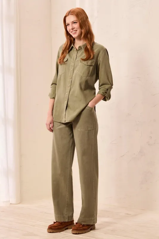 Tribal Olive Stone Audrey Pull On Wide Leg Pant