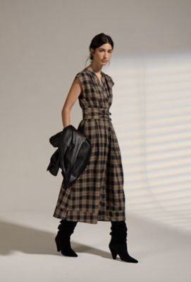 Deluc Elton Black Check Belted Dress