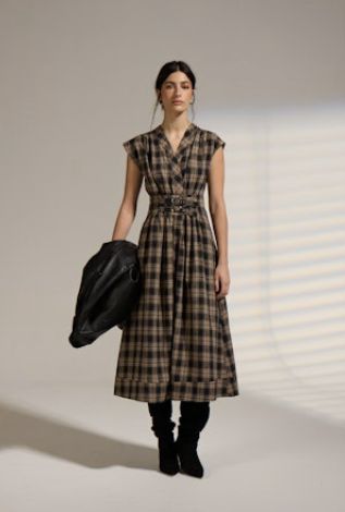 Deluc Elton Black Check Belted Dress