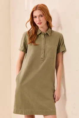 Tribal Olive Stone Pop Over Shirt Dress