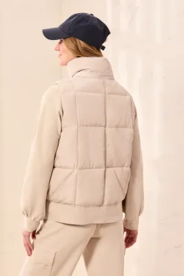Tribal Quilted Vest with Removable Hood Sand Dune