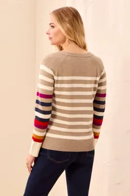 Tribal Fossil Multi Combo Stripe Crew Neck Sweater