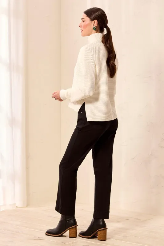 Tribal Cream Turtleneck High Low Sweater
