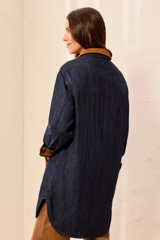 Tribal Quilted Denim Jacket with Suede Collar