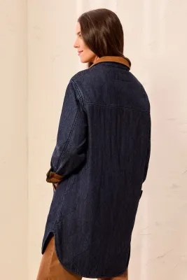 Tribal Quilted Denim Jacket with Suede Collar
