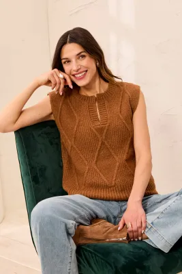Tribal Hazelwood Split Crew Neck Sweater Vest