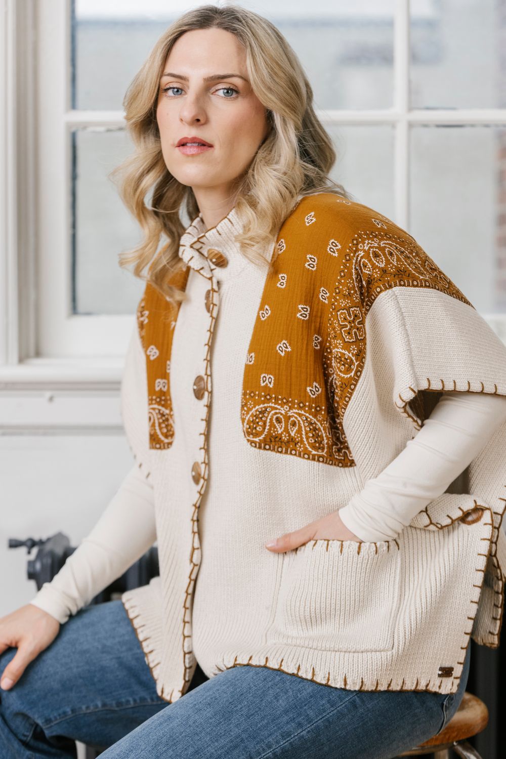 Shannon Passero Bandana Poncho Camel with Cream Shannon Passero Bandana Poncho Camel with Cream