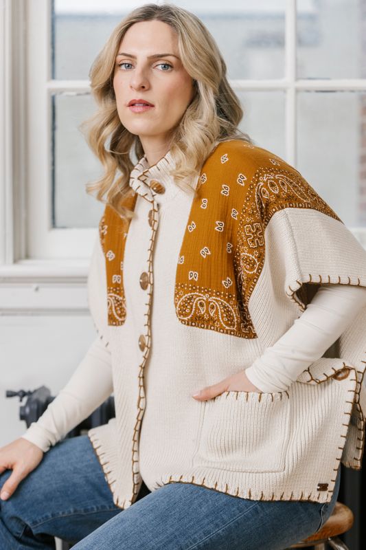 Shannon Passero Bandana Poncho Camel with Cream Shannon Passero Bandana Poncho Camel with Cream