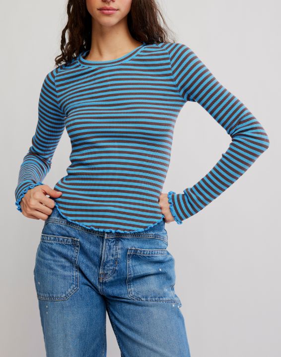 Free People Easy Does It Striped Tee Blue Combo