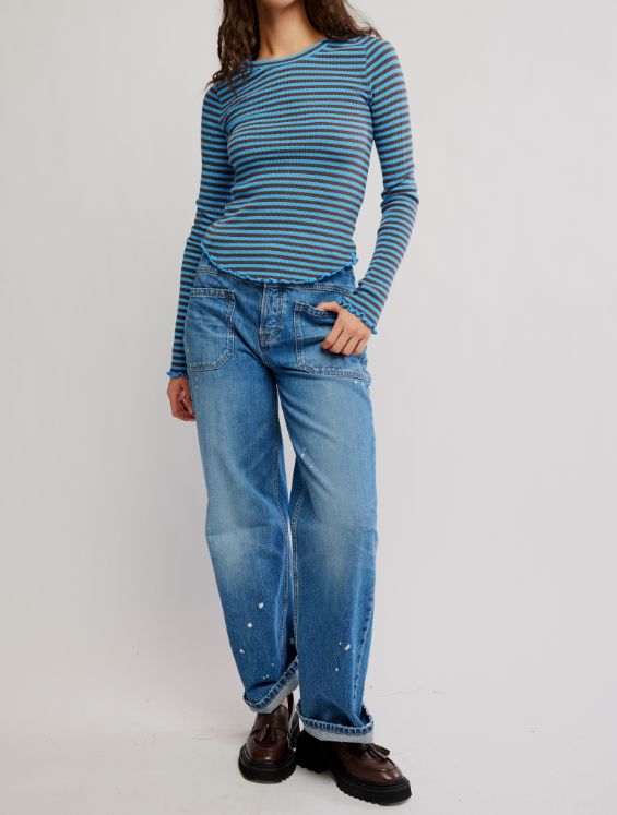 Free People Easy Does It Striped Tee Blue Combo