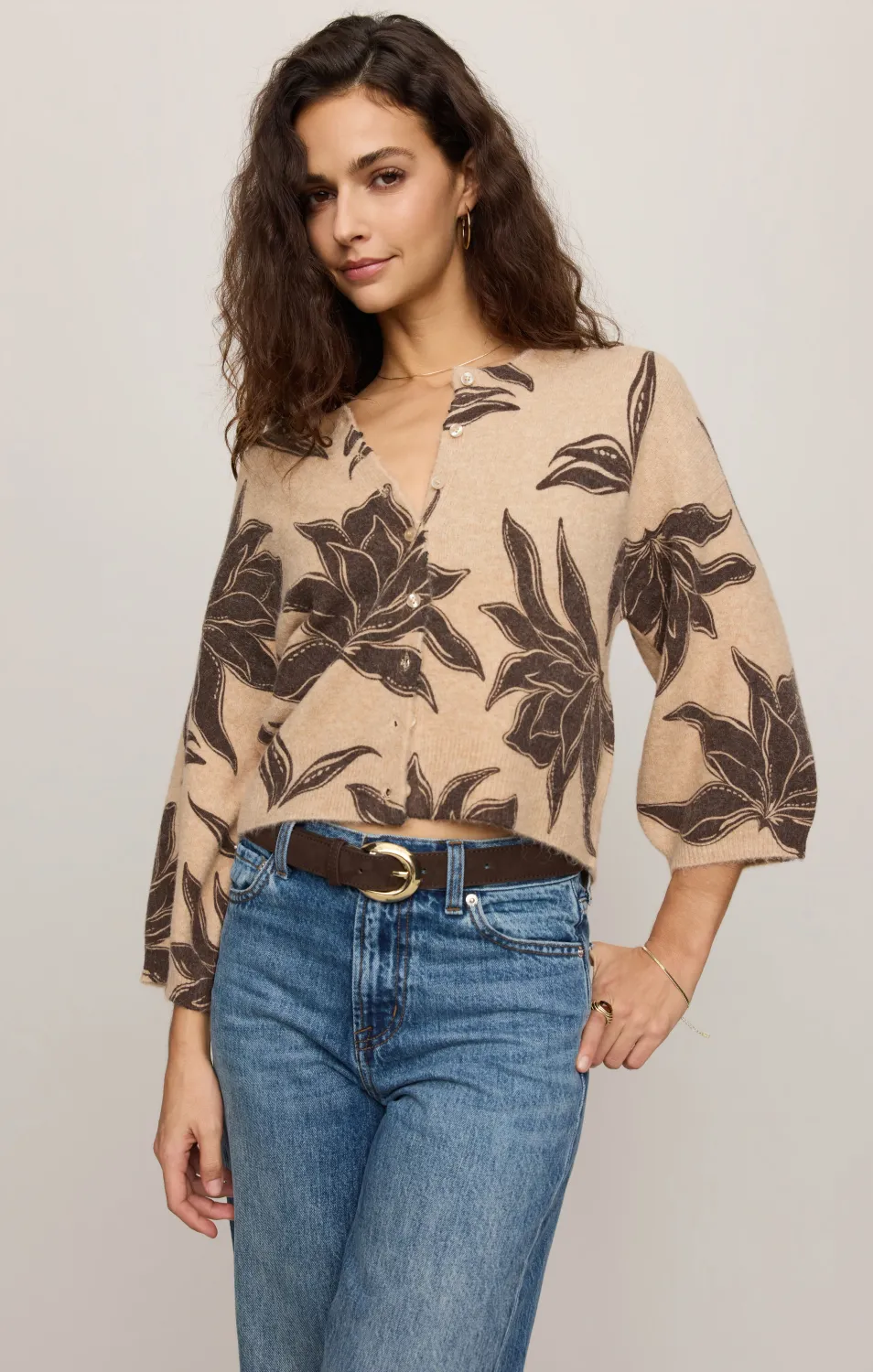 Z Supply Valor Sleeve Floral Cardigan Soft Ecru