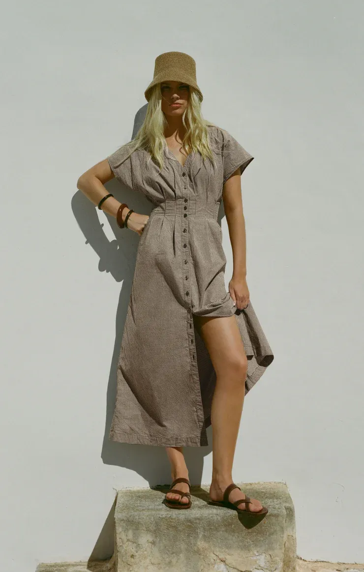 Z Supply Sanna Gingham Midi Dress Dark Chocolate Z Supply Sanna Gingham Midi Dress Dark Chocolate