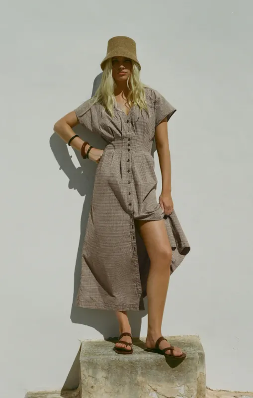 Z Supply Sanna Gingham Midi Dress Dark Chocolate Z Supply Sanna Gingham Midi Dress Dark Chocolate