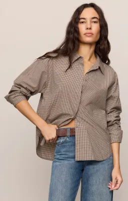 Z Supply On Duty Gingham Button Up Top Dark Choco