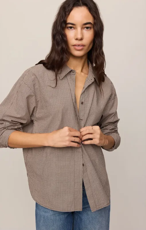 Z Supply On Duty Gingham Button Up Top Dark Choco