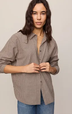 Z Supply On Duty Gingham Button Up Top Dark Choco
