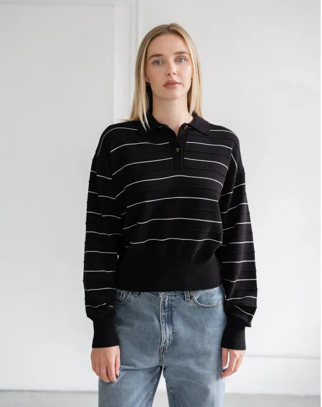 Brunette the Label Knit Polo Shirt Black w/ Cream
