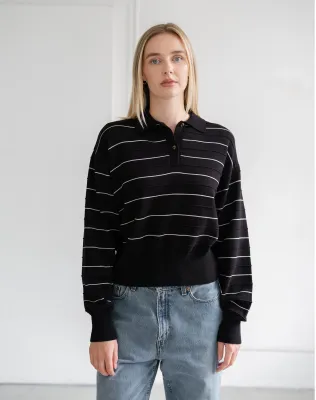Brunette the Label Knit Polo Shirt Black w/ Cream