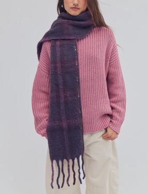 Free People Highland Plaid Skinny Scarf Berry Combo