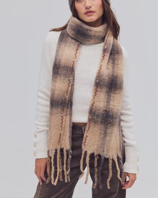 Free People Highland Plaid Skinny Scarf Neutral Combo